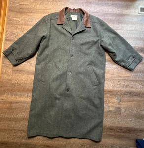 Eddie Bauer Vintage Wolle Fischgrät Tweed Mantel Lederkragen Herren XL TALL - Bild 1 von 13