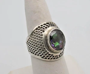 Anillo Banda Plata Esterlina De Colección 7/8" Ancho Ovalado Topacio Místico Trabajo Abierto Talla 8 6.1gr - Imagen 1 de 13
