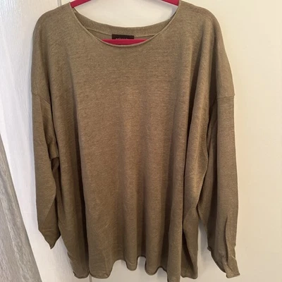 Eskandar органический текстурированный бежевый льняной вязаный топ O/S квадратный большой рукав 3/4 отличное состояние - Изображение 1 из 4