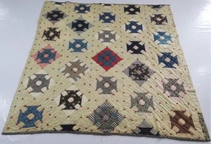 Vintage Futtersack Handarbeit Churn Dash Blockmuster Steppdecke 190x180cm - Bild 1 von 14