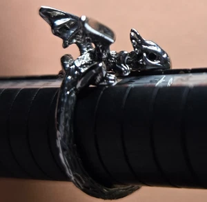 Dragon Ring Statement Silver Tone Cool Fashion Wrap Around Adjustable - Picture 1 of 9