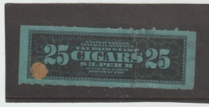 US Tobacco 25 Cigars Tax Paid Internal Revenue Stamp Series 1916 repaired tear - Picture 1 of 1
