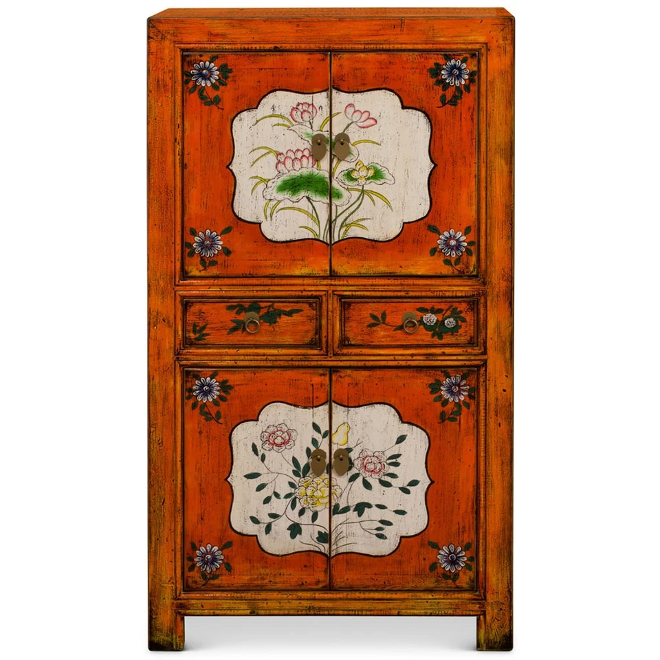 Vendedor de EE. UU. - Gabinete de almacenamiento alto oriental de madera de olmo naranja Su Chow Foto 1 de 4