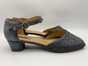 Pikolinos Womens EU 38 US 7.5/8 Gomera Blue Gray Cutout Leather Low Heel Sandals - Picture 1 of 10