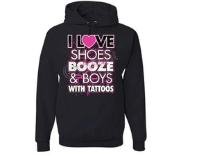 I Love Zapatos Booze Y Niños Con Tatuajes SUDADERA CON CAPUCHA JERZEES SM To 4XL - Imagen 1 de 12
