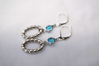 Altered Brighton Silver Etched Hoop Blue Crystal On Lever Back Earrings