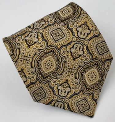 Corbata de seda Bruno Piattelli dorada negra plateada geométrica para hombre 59 x 3,7/8 Foto 1 de 4