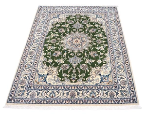 Orientteppich handgeknüpft Nain Schurwolle 200 x 149 cm Perserteppich Grün Neu - Bild 1 von 10