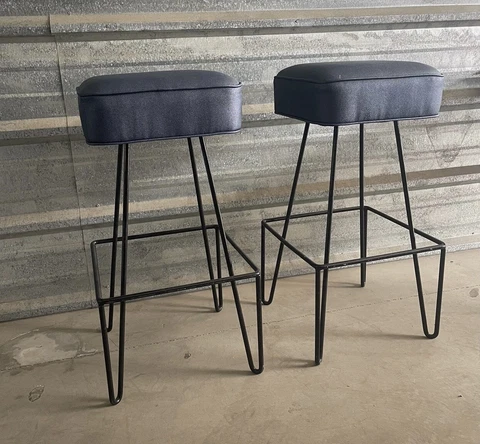 Pair Mid Century Style Wrought Iron Barstools Cover