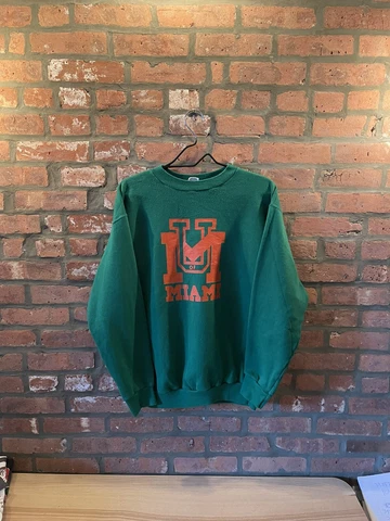 Vintage University of Miami Hurrianes Russell Athletic Sweatshirt Size XL Green Cover