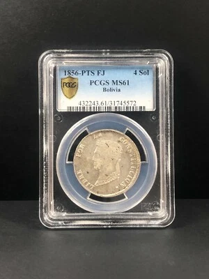 1856 PTS FJ Bolivia 4 Soles. PCGS MS 61.  - Image 1 of 2