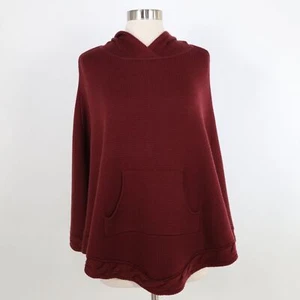 Polo Jeans Co Poncho Cape Wool O/S One Size Hooded Pocket Rust Red Brown Knit - Picture 1 of 11