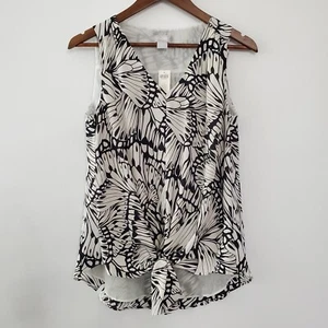 Chicos Womens Tie Front Tank Flutter Wings Woven Black White Size 0 Whimsy NWT - Picture 1 of 9