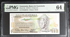 GUATEMALA 1/2 QUETZAL 1983 PREFIX LETTER W p58c PMG 64 CHOICE UNC - Picture 1 of 2