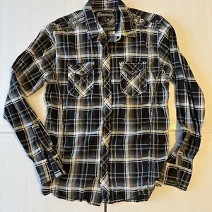 Buckle Black Label No 48 Shirt Slim Fit Men’s Medium Gray Plaid Cotton Athletic - Picture 1 of 9