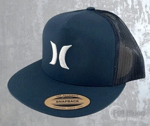 NEW Hurley Icon Solid Flat Mens Navy Snapback Trucker Cap Hat - Picture 1 of 4
