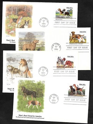 #2098-2101 20c Dogs -Man's Best Friend Cachets Set of 4 Fleetwood FDCs - Image 1 of 4