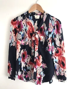 KATE SPADE Womens Shirt Blouse Silk Colorful Floral Long Sleeve Sz S Watercolor - Picture 1 of 7