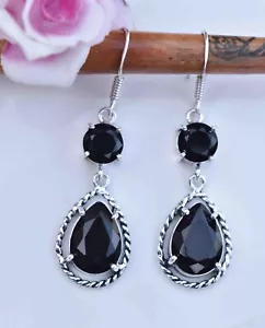 Black Spinel Gemstone 925 Sterling Silver Beautiful Unique Woman Earring S-2.10" - Picture 1 of 4