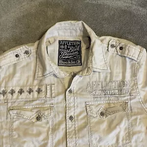 AFFLICTION BLACK PREMIUM weißes langärmliges Herrenhemd kleines besticktes Kreuz - Bild 1 von 12