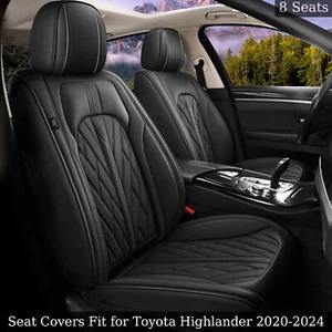 Car Seat Covers Waterproof Faux Leather For 2020-2024 Toyota Highlander 8 Seats - Picture 1 of 5