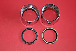 PAIR OF CHROME BSA C15 FORK OIL SEAL HOLDERS INC SEALS UK MADE 40-5139 40-5013 - Picture 1 of 4
