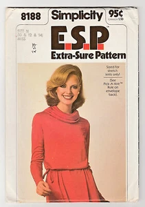 Simplicity 8188 Stretch Knits Pullover Dress 10-12-14 Cowl Neck Pattern UNCUT - Picture 1 of 2
