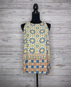 Antibes Blanc Floral Geo Mosaic Sleeveless Blouse Women's M - Imagen 1 de 5