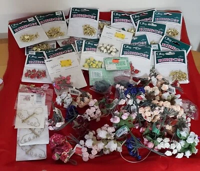 NEW Lot  65+Assorted Craft Flowers, Ribbon Roses, WHOLESALE PRICES (X) - Image 1 of 4