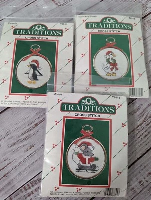 NOS 1980’s Traditions Christmas Ornaments kits set of 3 Duck, Penguin, Mouse - Image 1 of 4