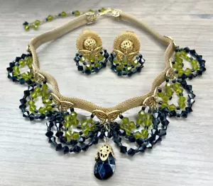 Splendido! RARO set orecchini collana bavaglino farfalla nouveau maglia oro firmato HOBE - Foto 1 di 15