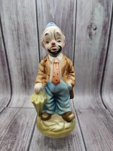 Vintage 5" Ceramic Hobo Circus Clown w/ Umbrella Hand Painted Figurine - Picture 1 of 8