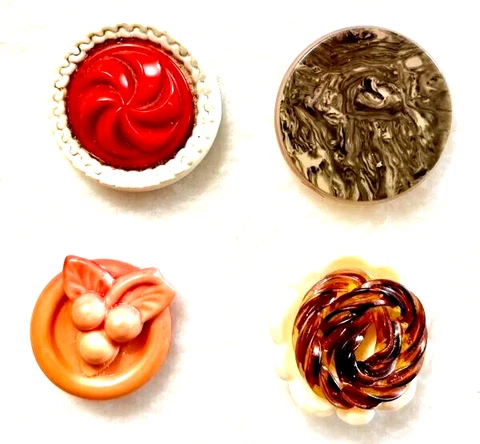 Lot of 4 Antique/Vintage Celluloid Buttons Cover