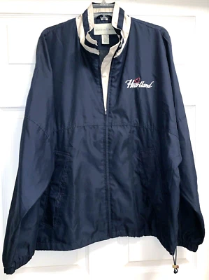 Chaqueta cortavientos de golf Cutter & Buck azul marino y beige XL Heartland cremallera completa Foto 1 de 4