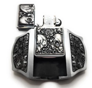 Gürtelschnalle Buckle mit Benzinfeuerzeug für Gürtel bis 4cm Totenkopf Feuerzeug - Bild 1 von 5