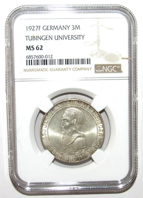 Germany 1927 F 3 Mark Tubingen University KM# 54 NGC MS 62 - Image 1 of 4