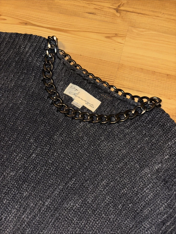 NWT Vintage Havana Sz L Gunmetal Chain Pullover Sweater Washed Black Cotton Boxy - Image 1 of 4