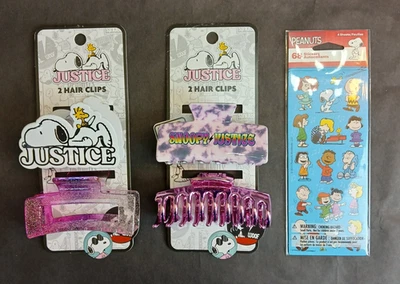 Accesorios para el cabello Justice Peanuts Snoopy pinzas para garra 2 juegos y 1 paquete de pegatinas Foto 1 de 4