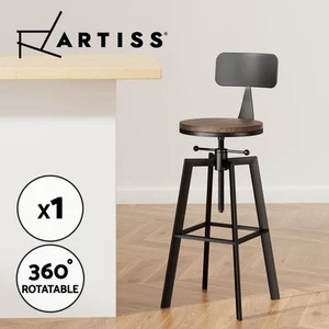 Artiss Bar Stools Kitchen Dining Chairs Adjustable Wood Stool w/Backrest - Picture 1 of 10