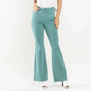 NEW Judy Blue Flare High Rise Raw Hem Teal Jeans 88805 Women’s Size 7/28 - Picture 1 of 8