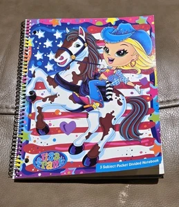 VTG Lisa Frank Cowgirl Flag Horse 3 Subject Notebook Spiral Patriotic - Picture 1 of 4
