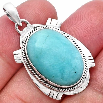Natural Paraiba Amazonite 925 Sterling Silver Pendant Jewelry P-1463 - Image 1 of 4