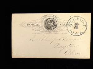 IA RICHMOND GOVT POSTAL #UX9 FANCY CANCEL - Bild 1 von 2