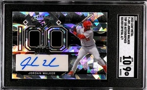 2022 Leaf Metal Jordan Walker Top 100 Silver CRYSTAL AUTO 4/7 SGC 9 MINT - Picture 1 of 2