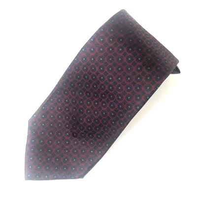 Corbata Gallo Toda Seda Borgoña Geométrica Medallón Impresa a Mano Italia EE. UU. De Colección Foto 1 de 4