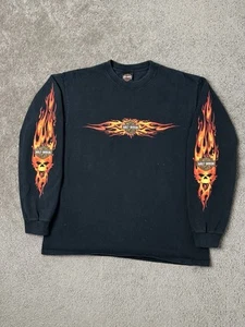 Vintage 90s Mens Long Sleeve Harley Davidson Flames California Sacramento, Sz L - Picture 1 of 13