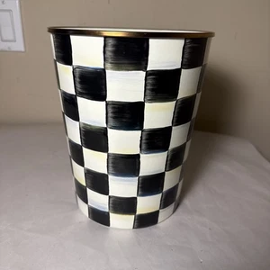 Mackenzie Childs Courtly Checkerboard Wastebasket Enamel Trash Waste Bin 9.5" - Picture 1 of 3