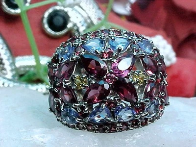 🔥 ANILLO RODOLITA NATURAL GRANATE Y TANZANITA Y ZAFIRO BLANCO 925 SS Talla 8.25 Foto 1 de 4