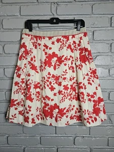 Viola Anthropologie Cotton Floral Skirt Size 6 Red Lined Knee Length A Line NWT - Picture 1 of 8