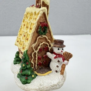 Vintage Gingerbread House Snowman Christmas Holiday Lamp Finial Painted Resin - Picture 1 of 10